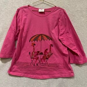 flamingos sitting under beach umbrella pink Coconut Reef bead detail size large